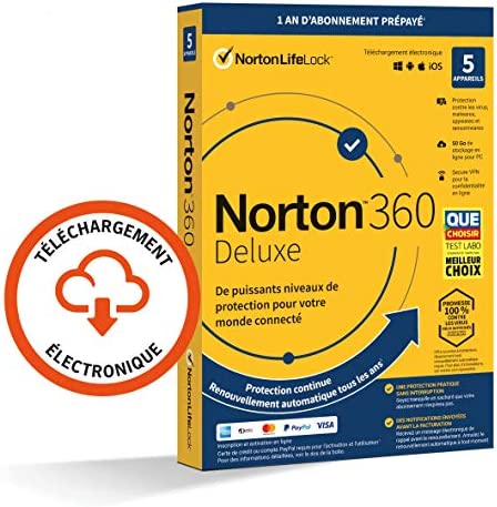 Norton™ 360 Deluxe 2022 |5 Appareils | 1 An | Secure VPN - Password Manager - Dark web monitoring