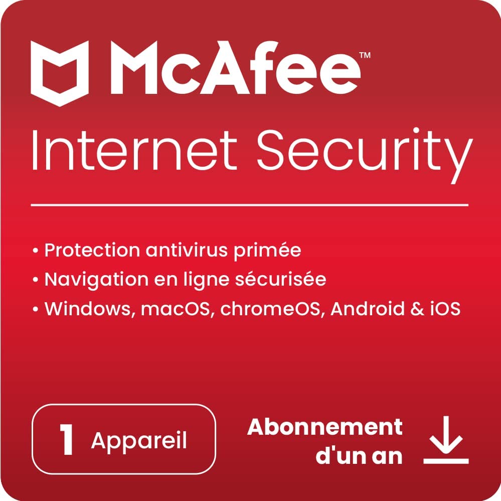 McAfee Internet Security 2022 | 1 appareil | Antivirus et sécurité Internet 1 an